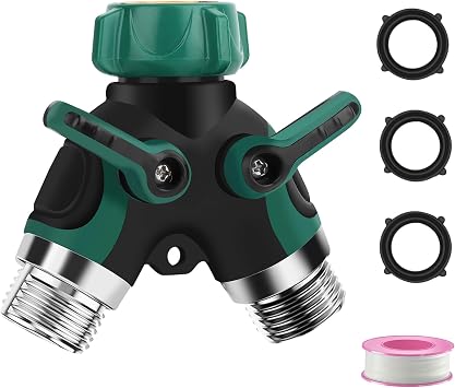 Hose Splitter 2 Way, 3/4" Garden Water Hose Splitter with Comfort Rubber Long Handle, Faucet Splitter, Y Heavy Duty Metal Connector with Comfortable Rubberized Grip for Outdoor Gardening Hoses1 Pack