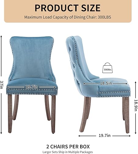 Miniatura 3 de Juego de 4 sillas de comedor de terciopelo, sillas de comedor tapizadas con respaldo de alas altas con ribete de cabeza de clavo, patas de madera 19