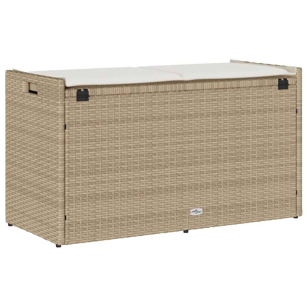 vidaXL Outdoor-Sitzbank mit Stauraum und Kissen Beige 100 cm, Gartenaufbewahrungsbank, Außenlagerbank, Außenbank mit Stauraum, Gartenaufbewahrungssitz