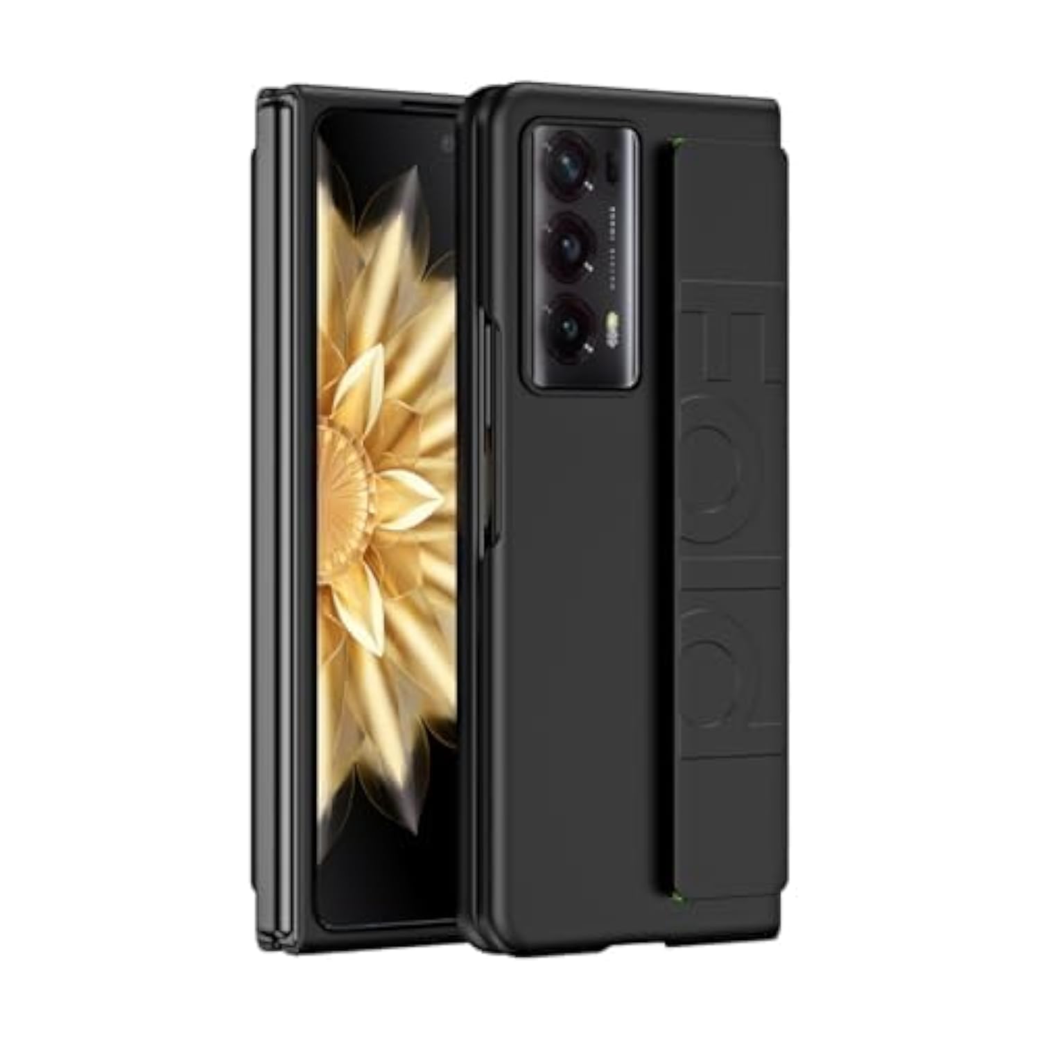 Gruattreay Compatible with Honor Magic V2 Case with Hand Strap,Hard Shockproof PC Cover Camera Protective Slim Thin Case for Honor Magic V2 Case (Black)