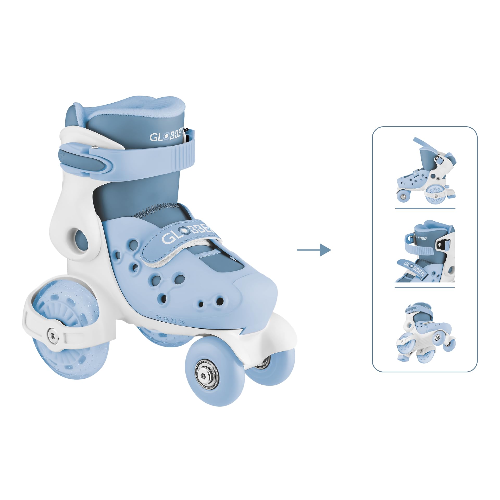 Globber Learning Skates Quad Patins à roulettes en polyuréthane 26-29 avec fermeture 50 mm