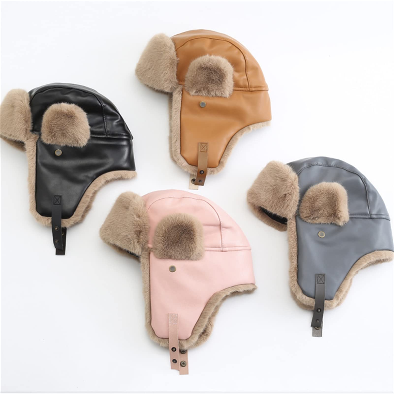 GIBZ Chapeau de Trappeur Femme Chapka Hiver Fausse Fourrure Trooper Bonnet Russe Casquette en Cuir