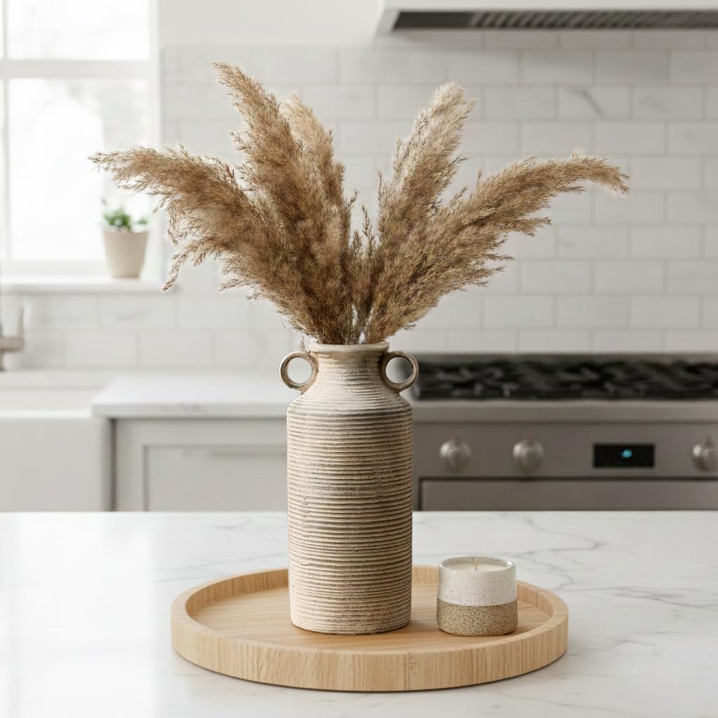 Ceramic Rustic Vase with 2 Round Handles, Antique Farmhouse Flower Vase, Vintage Terracotta Vases for Home Decor, Wedding, Living Room, Table, Shelf Decor - 10.2 Inch Tall, Terra - Image 7