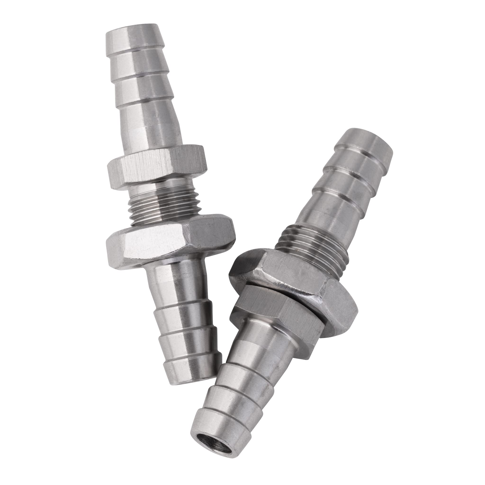 Ozone London Silver Hose Barb Bulkhead Stainless Steel Barbed Tube Pipe Fitting Coupler Connector Adapter 2 Pieces (8Mm)