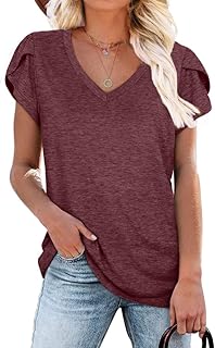 Sponsored Ad - WIHOLL Womens Tops V Neck Summer Petal Sleeve Casual Tshirts