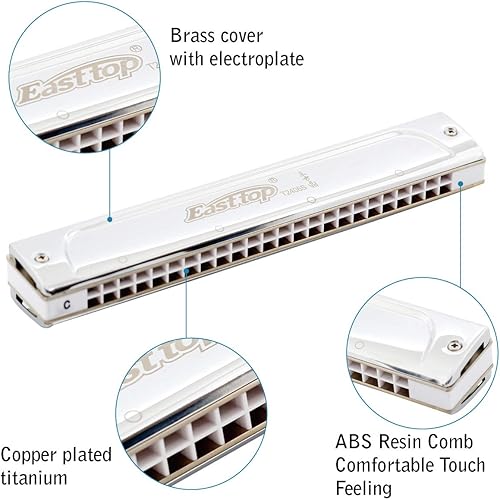 Miniatura 2 de East top Tremolo Harmonica Key of C 24 agujeros órgano de boca de trémolo profesional T2406S Harmonica para adultos profesionales y estudiantes