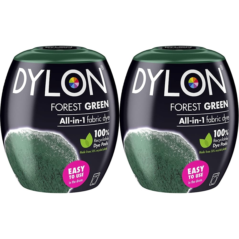 DYLON Washing Machine Fabric Dye Pod for Clothes & Soft Furnishings, 350g – Forest Green (Pack of 2)