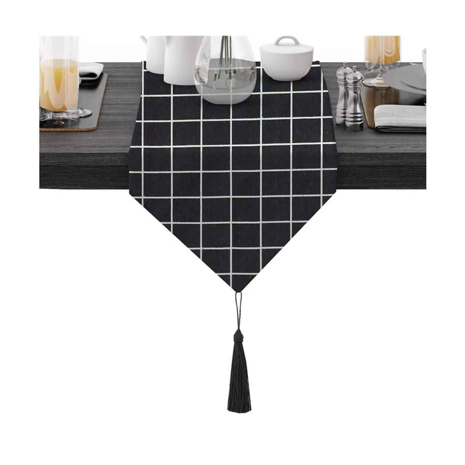 Runner Moderno 30x280CM Motivo A Reticolo Runner Tavola Nero Cotone Decorazione Tavolo