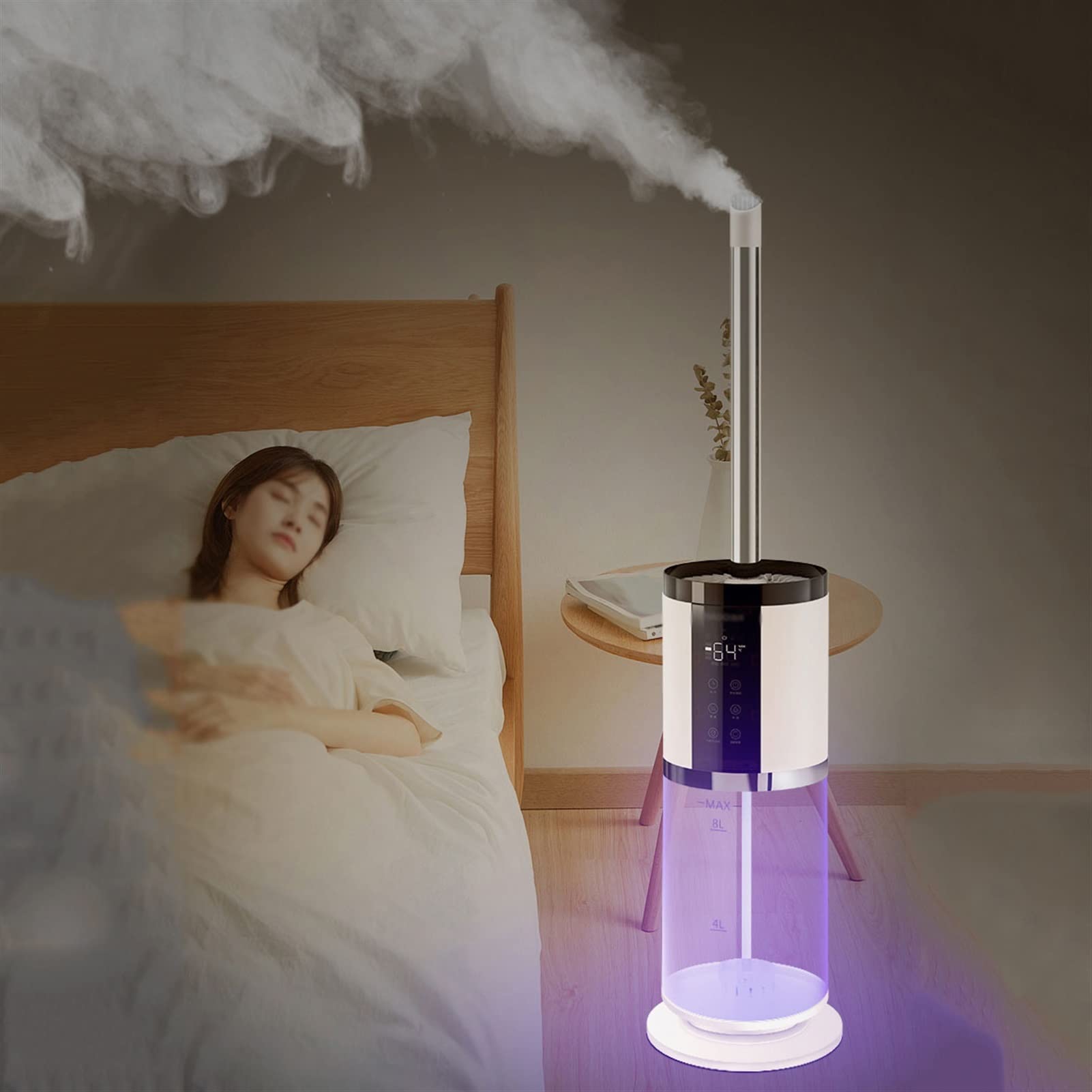 Umidificatore Ambiente Umidificatori domestici, spegnimento automatico, umidificatori silenziosi for aromaterapia di grande capacità, umidificatori da pavimento intelligenti con temporizzazione dell'u