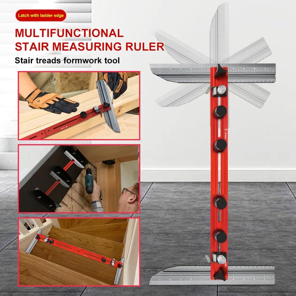 Plantilla para Escalones de Escalera, Herramienta Profesional para Trazar Repisas, Herramienta de Medición de Escaleras, Plantilla para Contrahuellas y Tabiques de Pared.