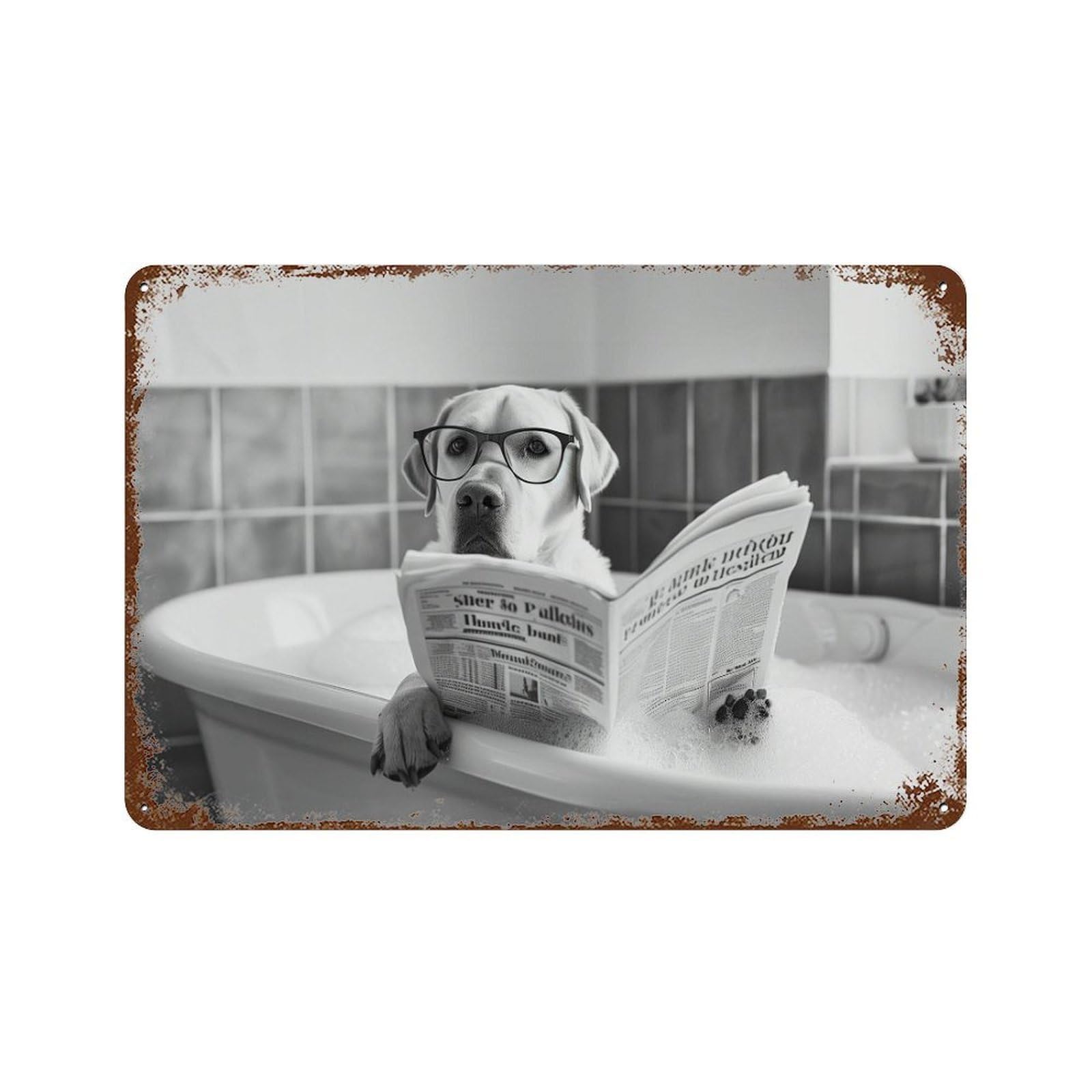 xiaoxiaoshen Labrador in Bathtub Print_ Wall Decor Art Metal Tin Poster Modern Home Decor Art Home Bar Shop Decorations Vintage Sign 20x30cm