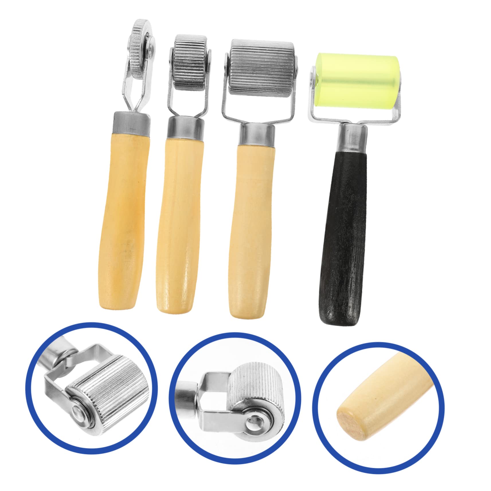 Kit Attrezzi per Riparazione Pneumatici Auto Ferro 4 Pezzi | Manico in Legno, Rullo Metallico a Scorrimento Fluido, Confezione Leggera da 4 Pezzi per Interventi Rapidi