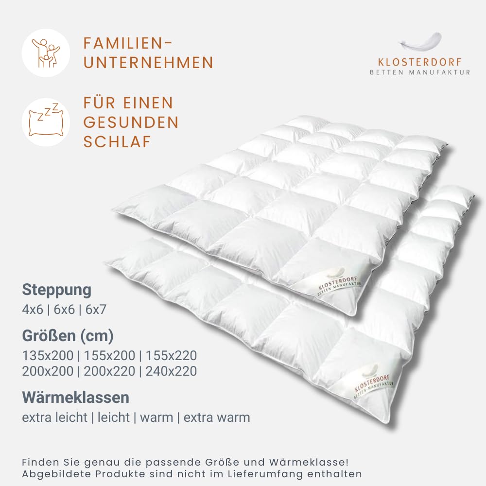 Klosterdorf Bettenmanufaktur Premium Sommerdecke - ''Heimatliebe'' - 135x200 cm - 220 Gramm - EXTRA LEICHT - Daunendecke - Bettdecke - Handarbeit aus Deutschland - Für einen gesunden Schlaf