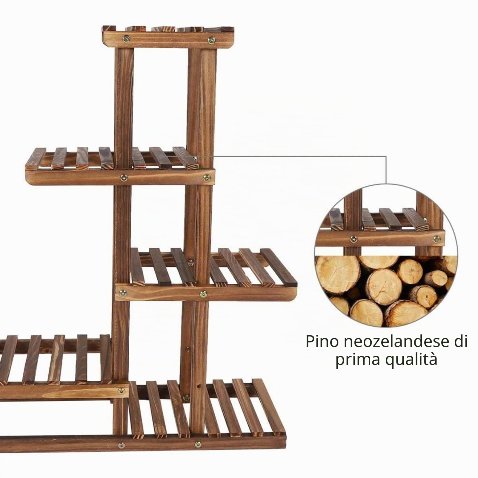 Greensen Scaffale Porta Piante Vasi Fiori in Legno, Supporto per Piante Mensole 6 Ripiani Portapiante per Soggiorno, Balcone, Giardino, 72 x 72 x 20 cm