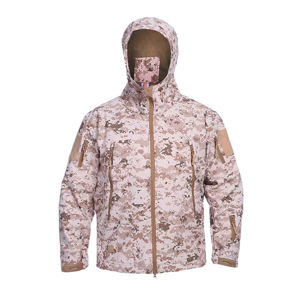 Uomo Tattico Mimetiche Giacche Impermeabile Softshell Fodera in Pile Giubbino Autunno Inverno Outdoor Trekking Caccia Alpinismo Antipioggia Cappotti con Cappuccio Digitale Deserto XL