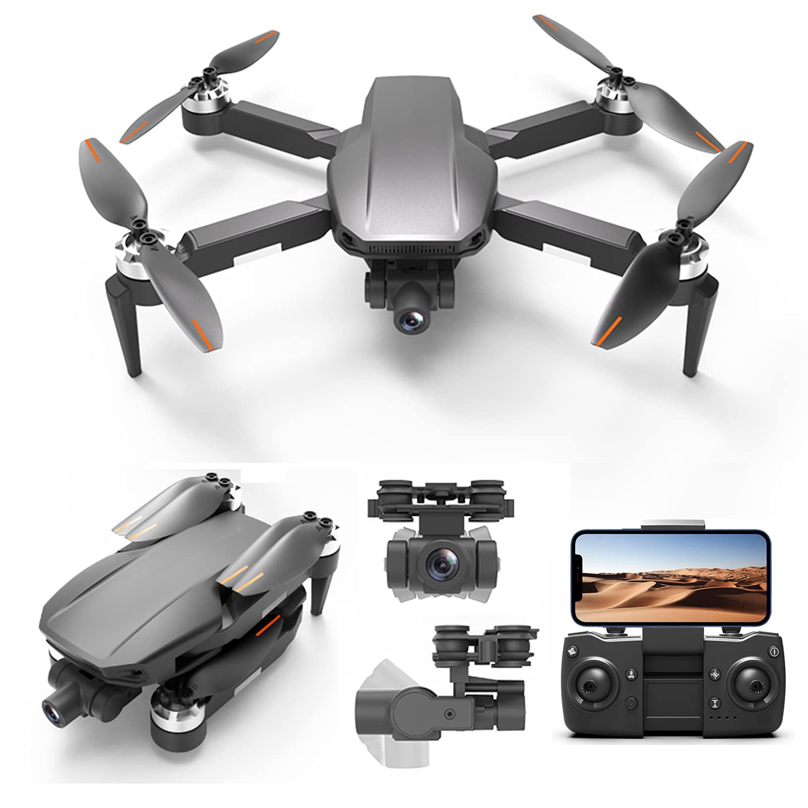 GPS Drone for Adults with 4K Camera Drones with Two-axis Mechanical Gimbal 5G WiFi FPV Brushless Foldable RC Quadcopters GPS Return Home(Battery*1)