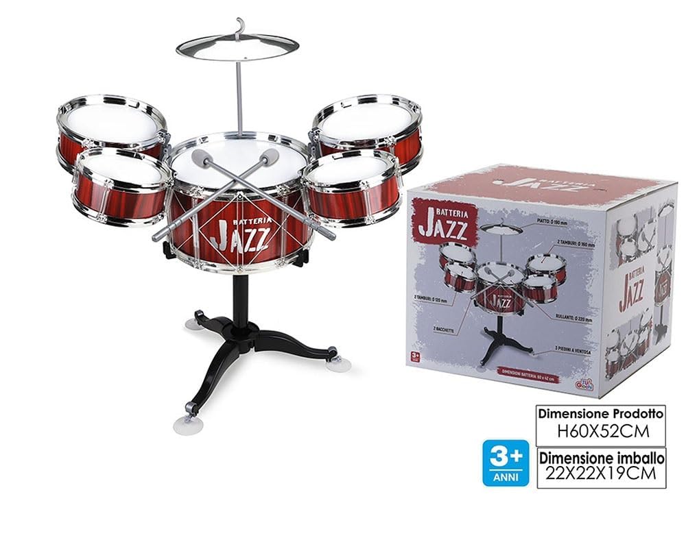 Batteria per Bambini Batteria Jazz Drum Set Batteria Giocattolo per Bambini Mini Drum Set Strumenti Musicali con 5 Tamburi 1 Piatto 2 Bacchette Strumento Musicale a Percussione Educativo (A)