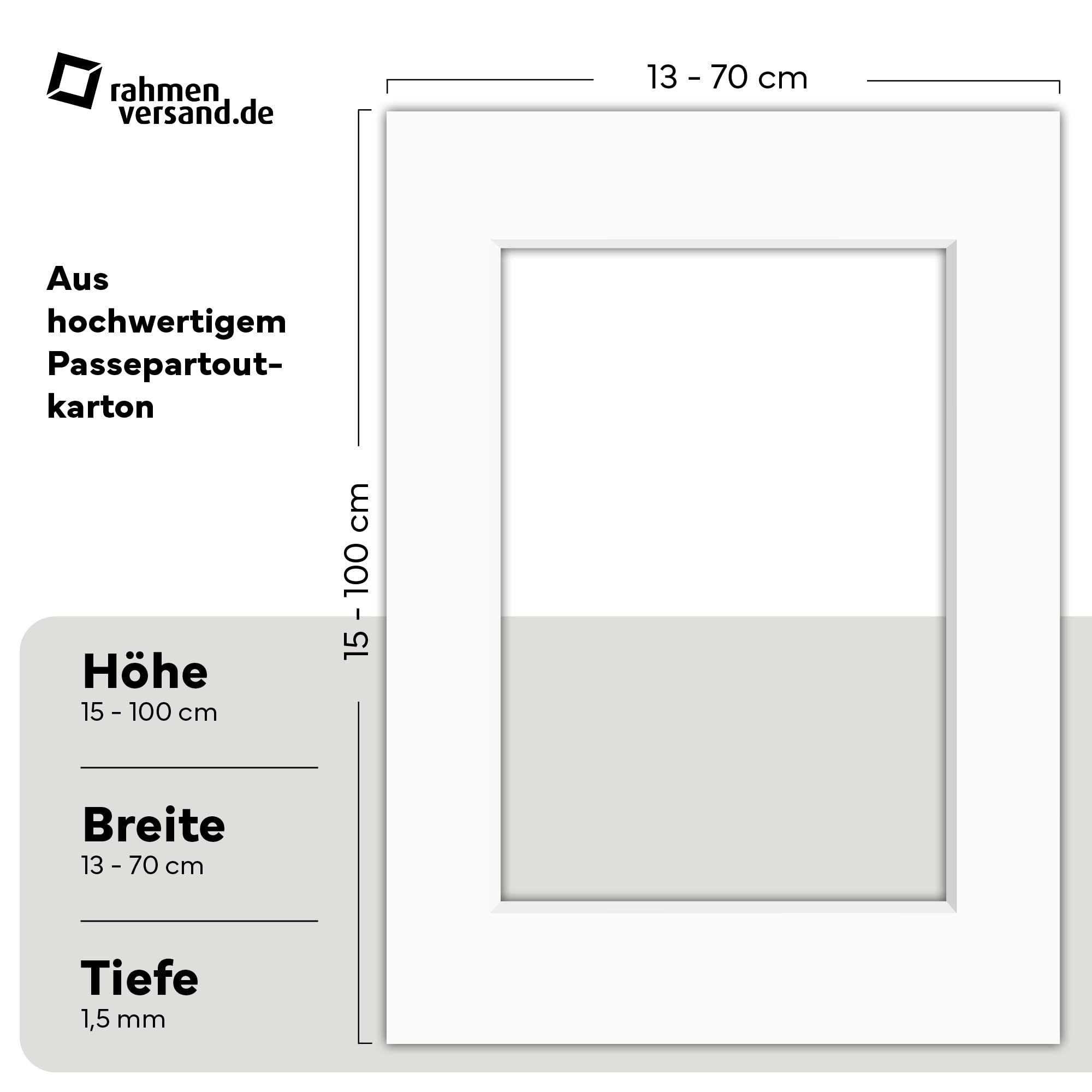 Passepartout 70x100 cm/Schrägschnitt-Passepartouts nach Maß für Bilderrahmen/Klassischer 1,5mm Karton in Weiß (6000) /Innenmaße: 60x80cm