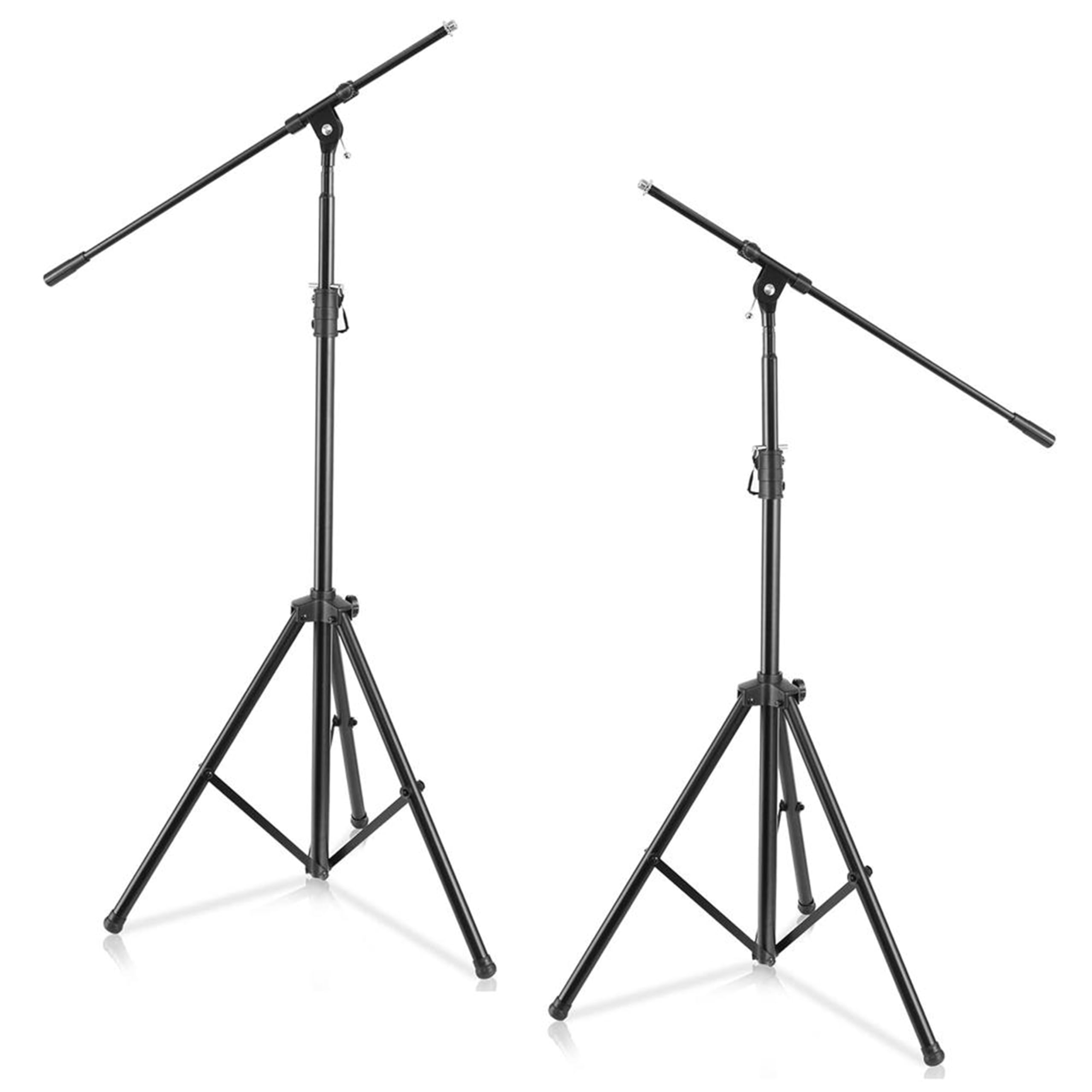 Pyle Adjustable Tripod Microphone Boom Stand - Pair of Universal Heavy Duty Lightweight Professional Compact Stage Studio Floor Standing Boom Mic Tripod Holder w/Standard 5/8" Mic Adapter PMKS56X2