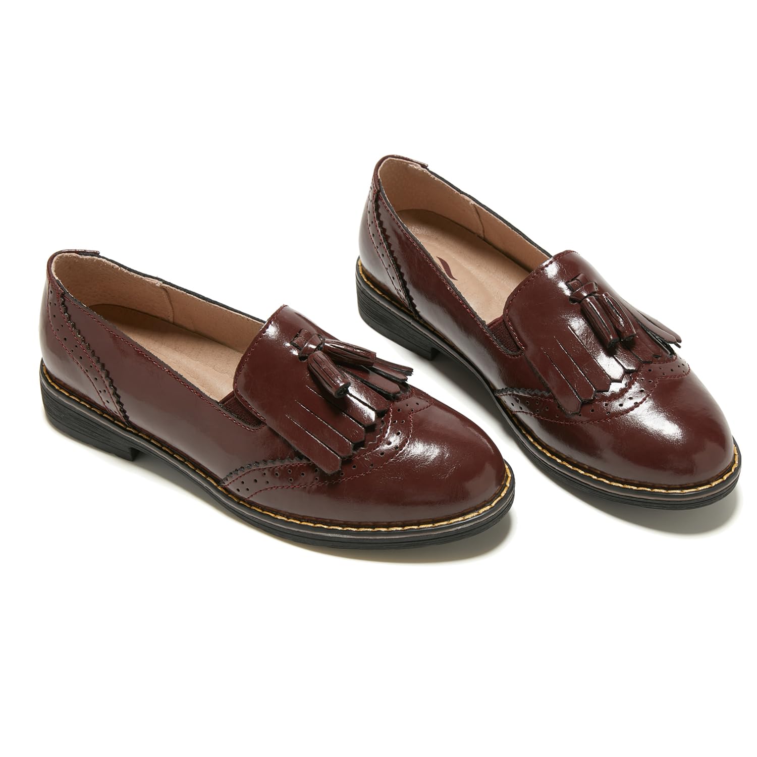 TRULAND Women’s Leather Penny Loafers – Slip On Wingtip Oxfords Tassel Loafers Comfortable Casual Dressy Shoes for Office Work