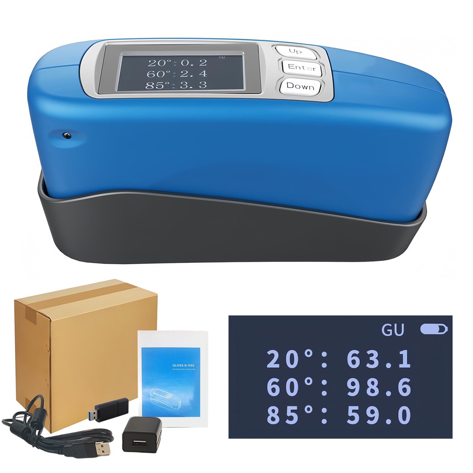 Medidor de brillo portátil, probador de brillo digital con almacenamiento de datos, conectividad USB para software de PC, diseño compacto para un fácil manejo