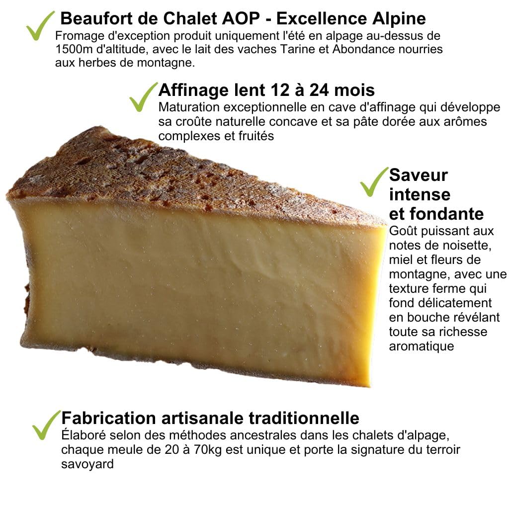 Beaufort Chalet Alpage AOP - 500gr - Fromage Savoyard d'Exellence 18 mois d'affinage - fabrication artisanale - Pâte jaune dorée aux arômes complexes qui fond en bouche