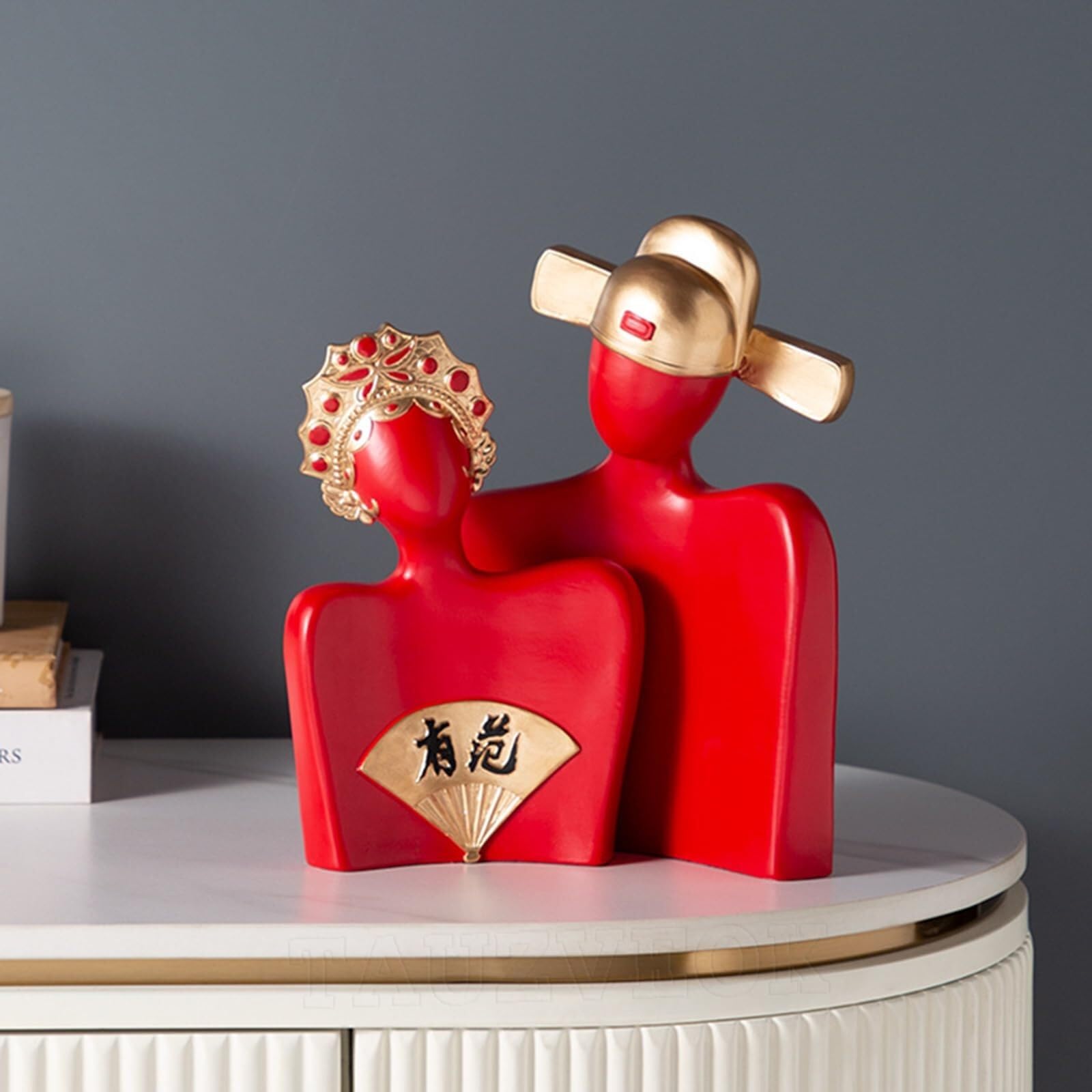 Regali per donna Statua di coppia sculture moderne in stile déco, arte astratta, nero e oro Decorazione da scaffale(Love Red)