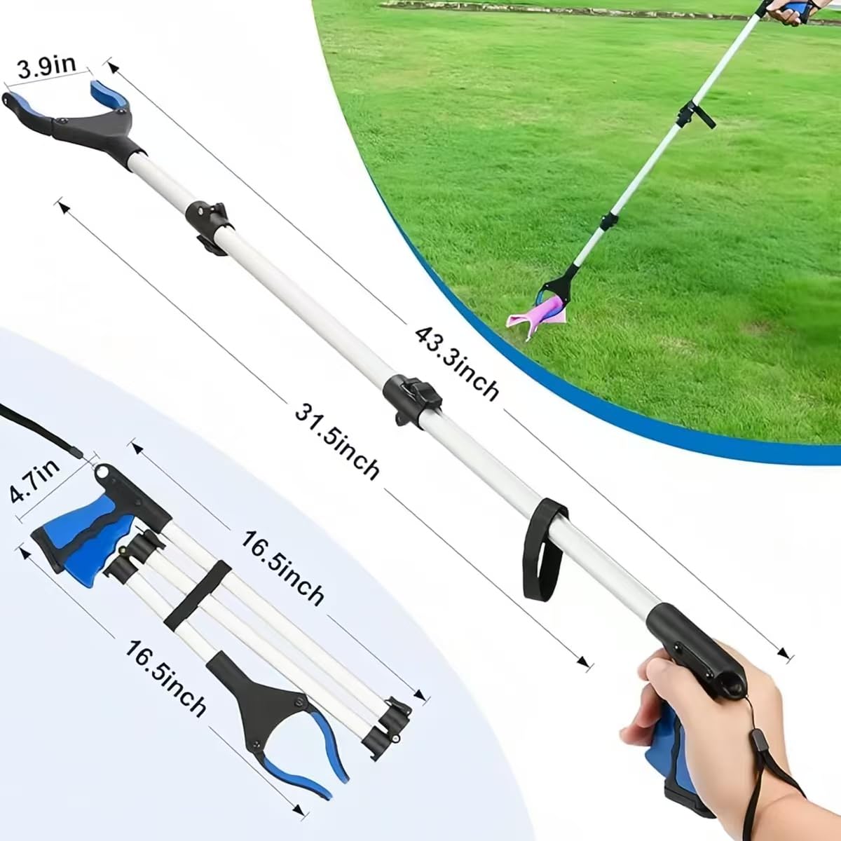 109,2 cm extra langes Greifwerkzeug, faltbare Greifer für ältere Menschen, Greifwerkzeug mit Magneten, Greifwerkzeug, strapazierfähig für Müllaufhebung, Nabber, Streu, Armverlängerung