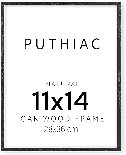 puthiac 11x14 Black Oak Wood Picture Frame - Minimalist 11x14 Poster Frame, 11"x14" Frame Wood, Natural Solid Wooden Picture Frames for Wall Art Photo and Prints (1 Pack, Black)