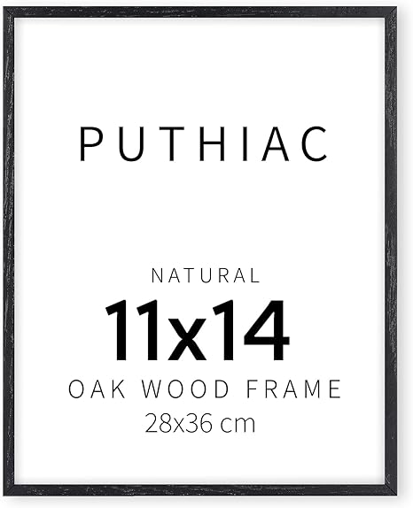puthiac 11x14 Black Oak Wood Picture Frame - Minimalist 11x14 Poster Frame, 11"x14" Frame Wood, Natural Solid Wooden Picture Frames for Wall Art Photo and Prints (1 Pack, Black)