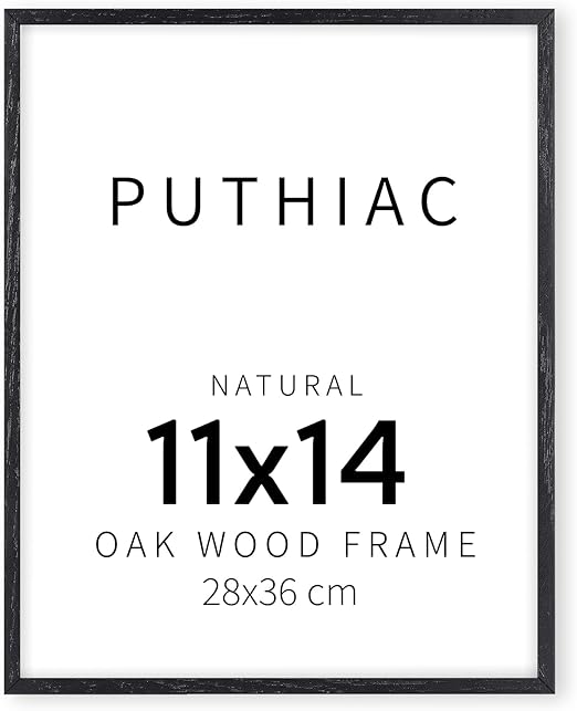 puthiac 11x14 Black Oak Wood Picture Frame - Minimalist 11x14 Poster Frame, 11"x14" Frame Wood, Natural Solid Wooden Picture Frames for Wall Art Photo and Prints (1 Pack, Black)
