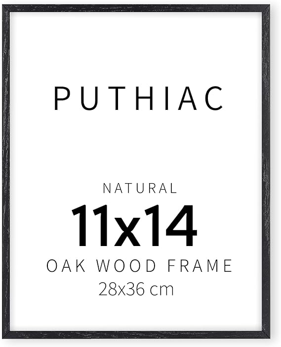 puthiac 11x14 Black Oak Wood Picture Frame - Minimalist 11x14 Poster Frame, 11"x14" Frame Wood, Natural Solid Wooden Picture Frames for Wall Art Photo and Prints (1 Pack, Black)