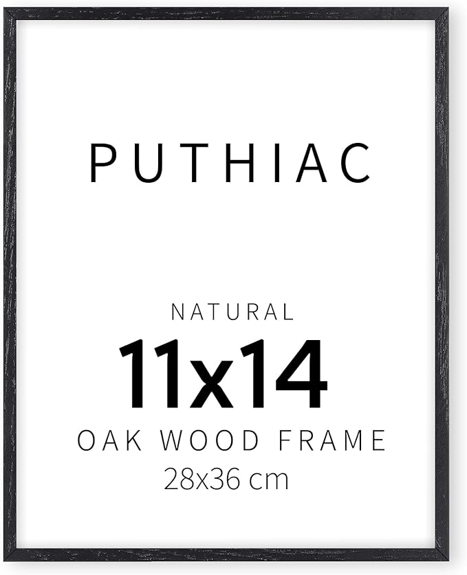 puthiac 11x14 Black Oak Wood Picture Frame - Minimalist 11x14 Poster Frame, 11"x14" Frame Wood, Natural Solid Wooden Picture Frames for Wall Art Photo and Prints (1 Pack, Black)