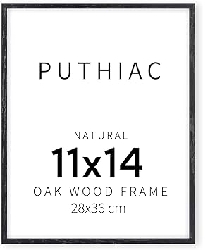 puthiac 11x14 Black Oak Wood Picture Frame - Minimalist 11x14 Poster Frame, 11"x14" Frame Wood, Natural Solid Wooden Picture Frames for Wall Art Photo and Prints (1 Pack, Black)