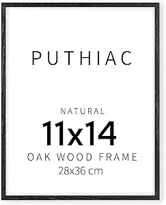 puthiac 11x14 Black Oak Wood Picture Frame - Minimalist 11x14 Poster Frame, 11"x14" Frame Wood, Natural Solid Wooden Picture Frames for Wall Art Photo and Prints (1 Pack, Black)