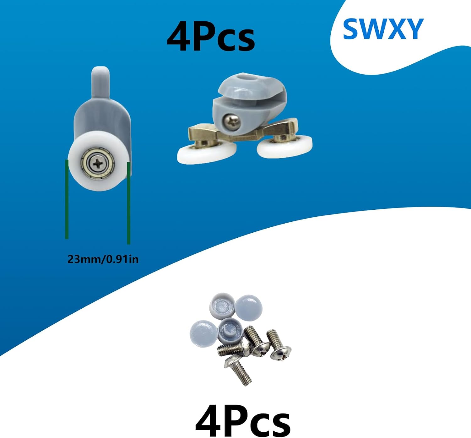 Shower Door Rollers Replacement 4 Pcs Old Fashioned Top & Bottom 23mm Shower Door Wheels