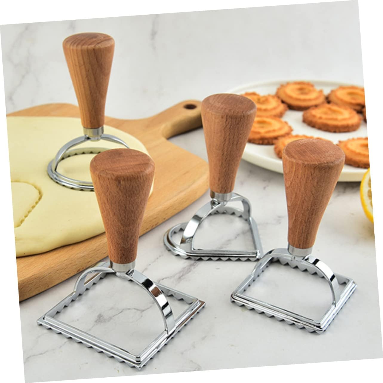 Stainless Steel Biscuit Molds Dumpling Maker Ravioli Stamp Ergonomic Design for Easy Grip for Baking Cookies and Dumplings Assorted Shapes Included