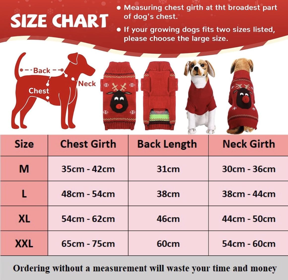 KUTKUT Dog Christmas Sweater Cute Red Reindeer Dog Knitted Pullover for Small Medium Large Dogs Cats Warm Xmas Pet Outfit Puppy Knit Jumper New Year Fall Winter Holiday Dog Clothes (Size: M) 2