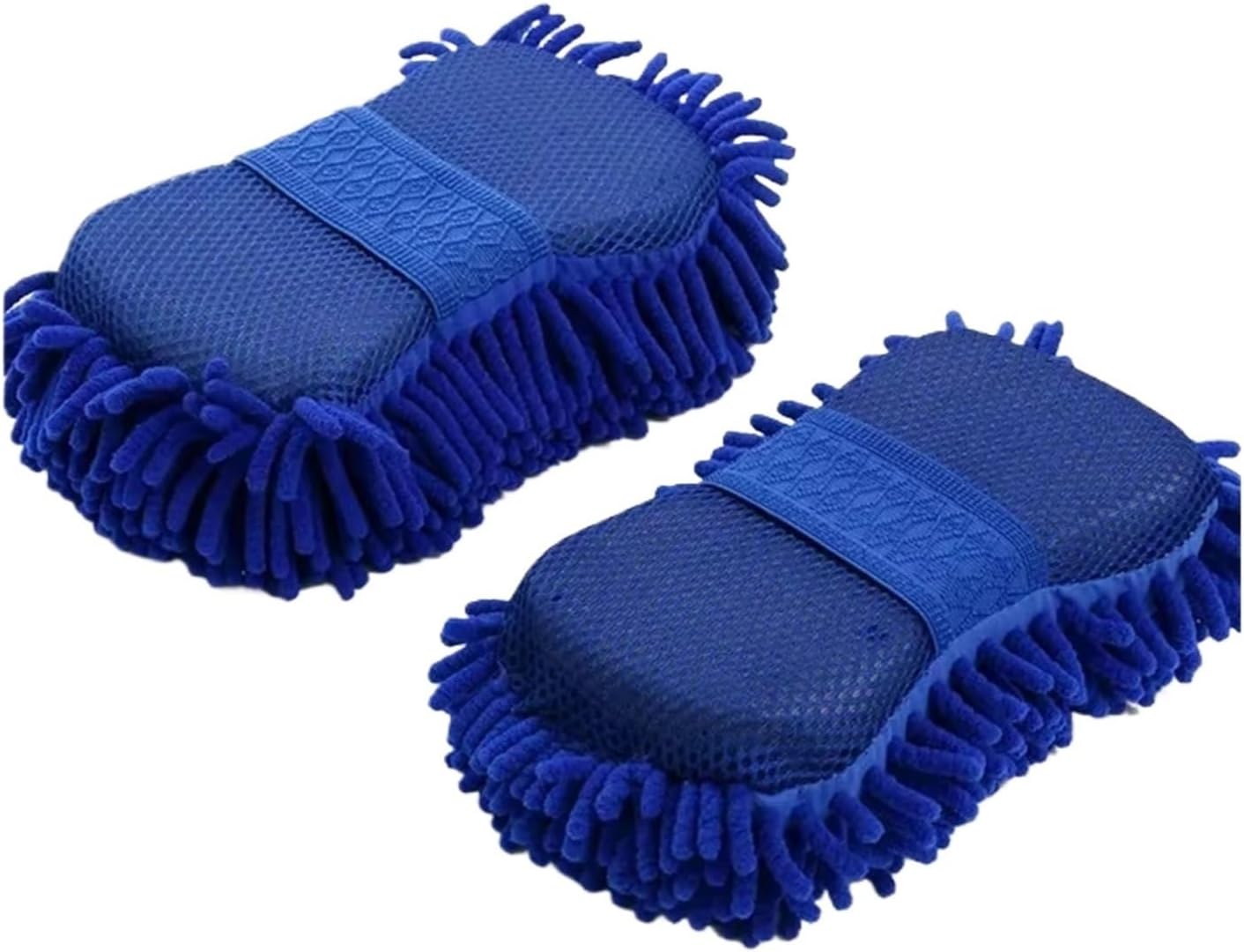 2Pcs Blue Microfiber Chenille Car Wash Kit - Cleaning Sponge Pad & Washing Glove Towel for Ultimate Car Detailing(2pcs)