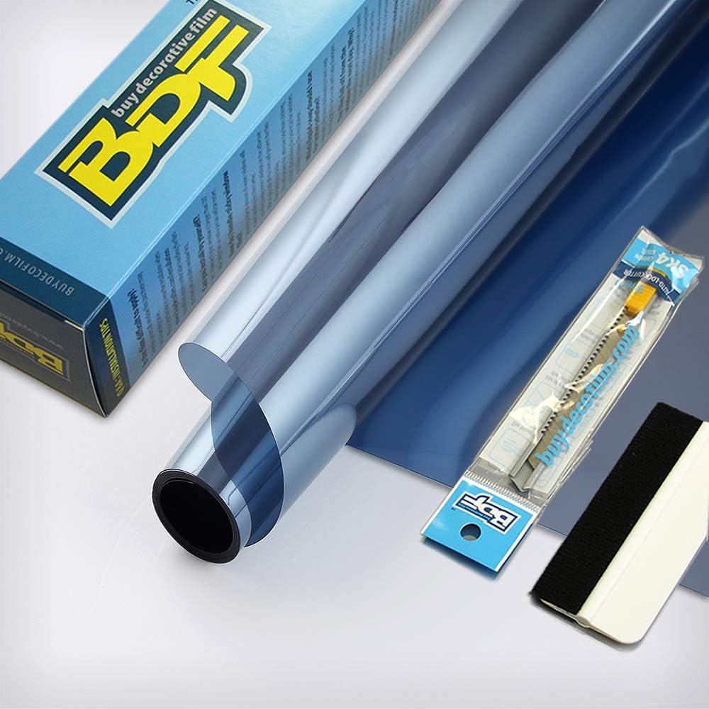 BDF 1SBL Window Film Static Cling Heat Rejection and Daytime Privacy Silver & Blue - 35.4in X 22ft