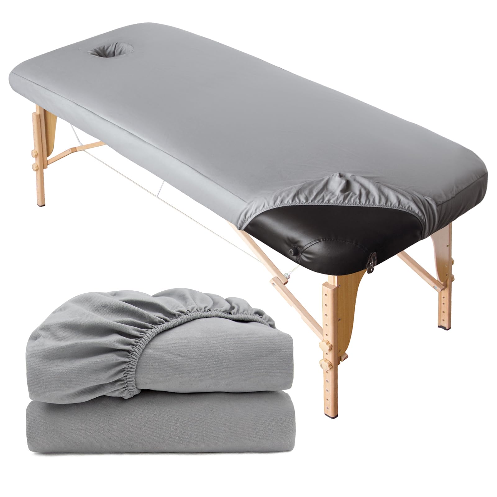 2pcs Copertura Protettiva con Foro per Il Viso per Lettino da Massaggio, 70 x 190cm Lavabile Coprilettino Estetica con Elastici, Coprisedia per Lettino da Massaggio (Grigio)