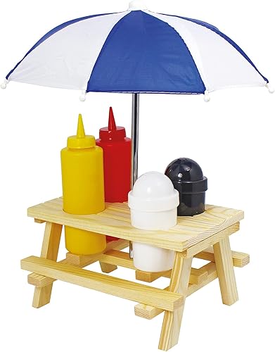Juego de mesa de picnic con paraguas que incluye salsa de tomate, mostaza, sal y pimienta, 7.08 x 4.72 x 9.44 pulgadas, multicolor