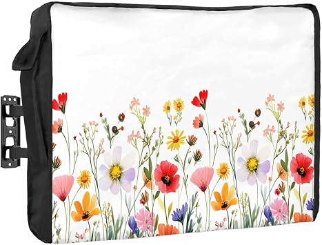 Outdoor TV Cover 36 to 39 Inches, Farmhouse Floral Nature Colorful Wildflower Green Botanical Waterproof Weatherproof TV Cover with Remote Control Pocket, Flat Screen TV Cover Protector for Outside TV