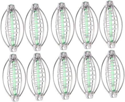 Stainless Steel Carp Bait Holder - 10pc Spring Fishing Feeder with Pendant Bead 17g