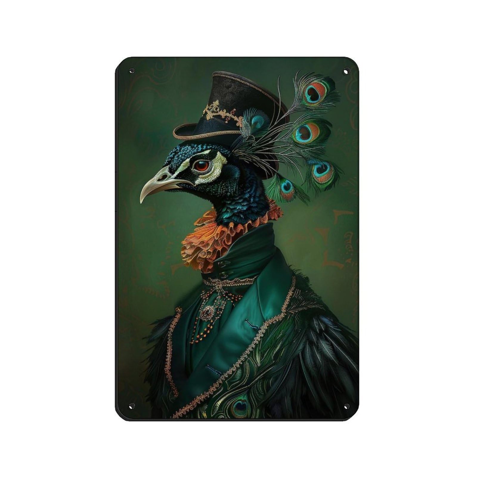 Dark Renaissance Peacock Painting Poster Retro Poster Metal Tin Sign Chic Art Retro Iron Painting Bar People Cave Cafe Family Garage Poster Wall Decoration 8x12inch(20x30cm)