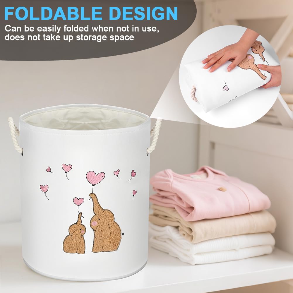 HOTUT Cesto portabiancheria per Neonati, Cesto Rotondo Pieghevole in Cotone per Bambini, Contenitore con Maniglia per l'infanzia, Nursery, dormitorio