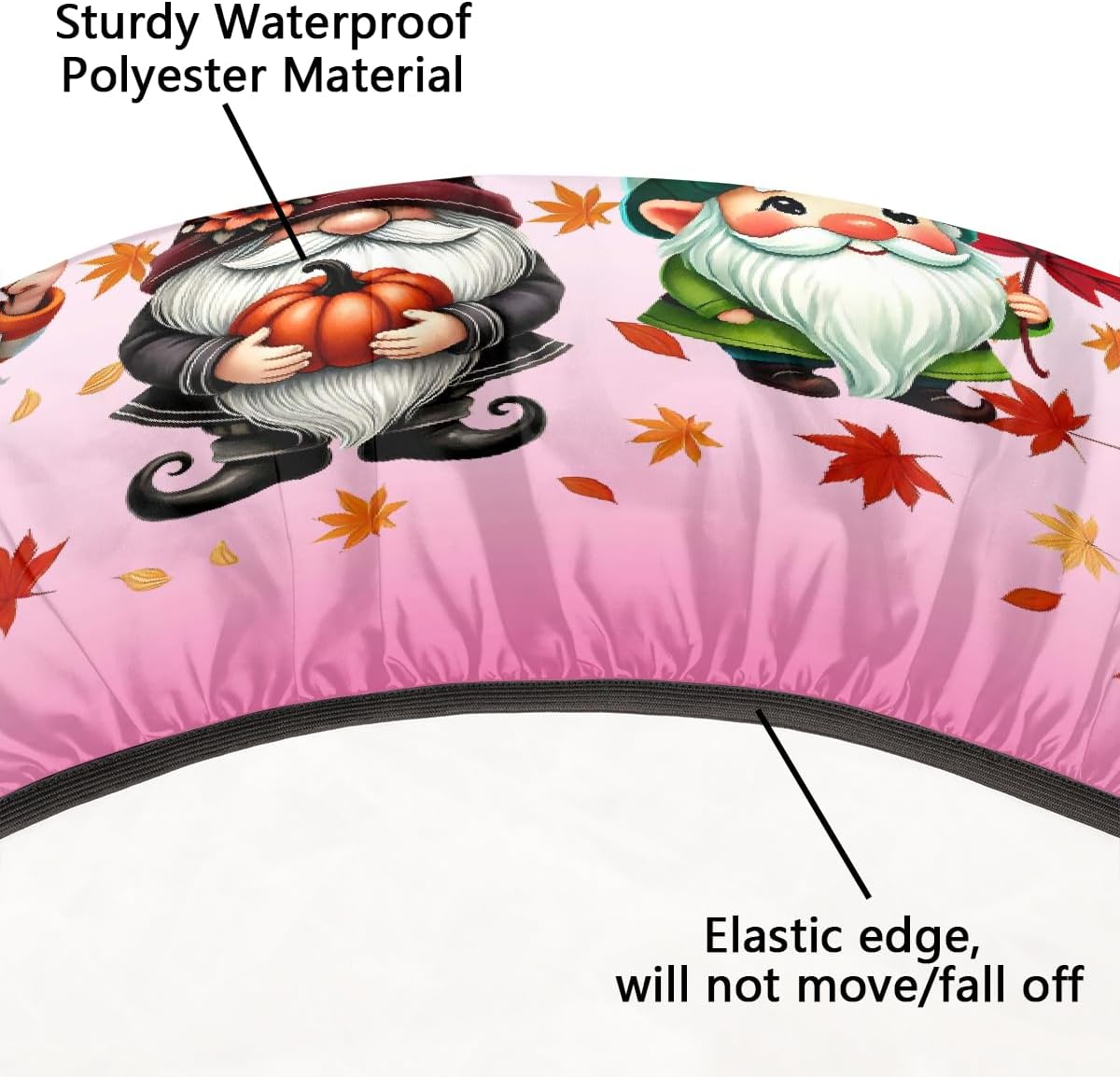 Round Tablecloth with Elastic Edge Gnome Fall Cute Fitted Circle Table Cover wipeable Round Table Cloth for Indoor Outdoor Patio Dining Kitchen Decor for 45-50inch Tables