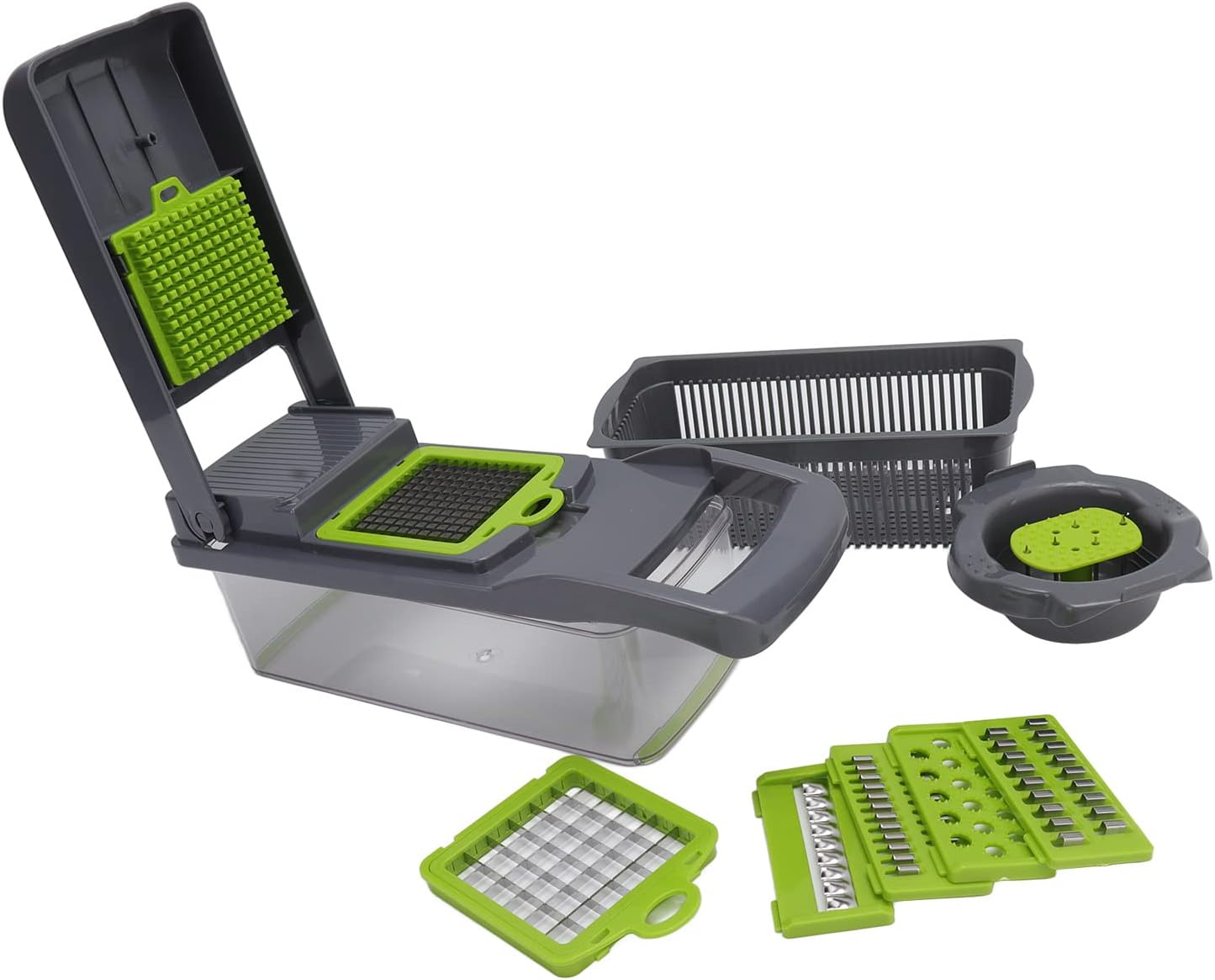 Vegetable Grater,Anti Slip Handle Veggie Chopper Onion Cutter Potato Peeler Julienne Shredder Cucumber Carrot Grater for Kitchen Household Restaurant(Grayish Green)