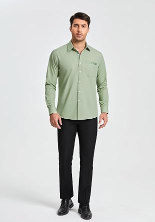 Enlision Dress Shirt for Men Button Down Long Sleeve Shirt Business Casual Inner Contrast Collar Wedding Shirts Regular Fit