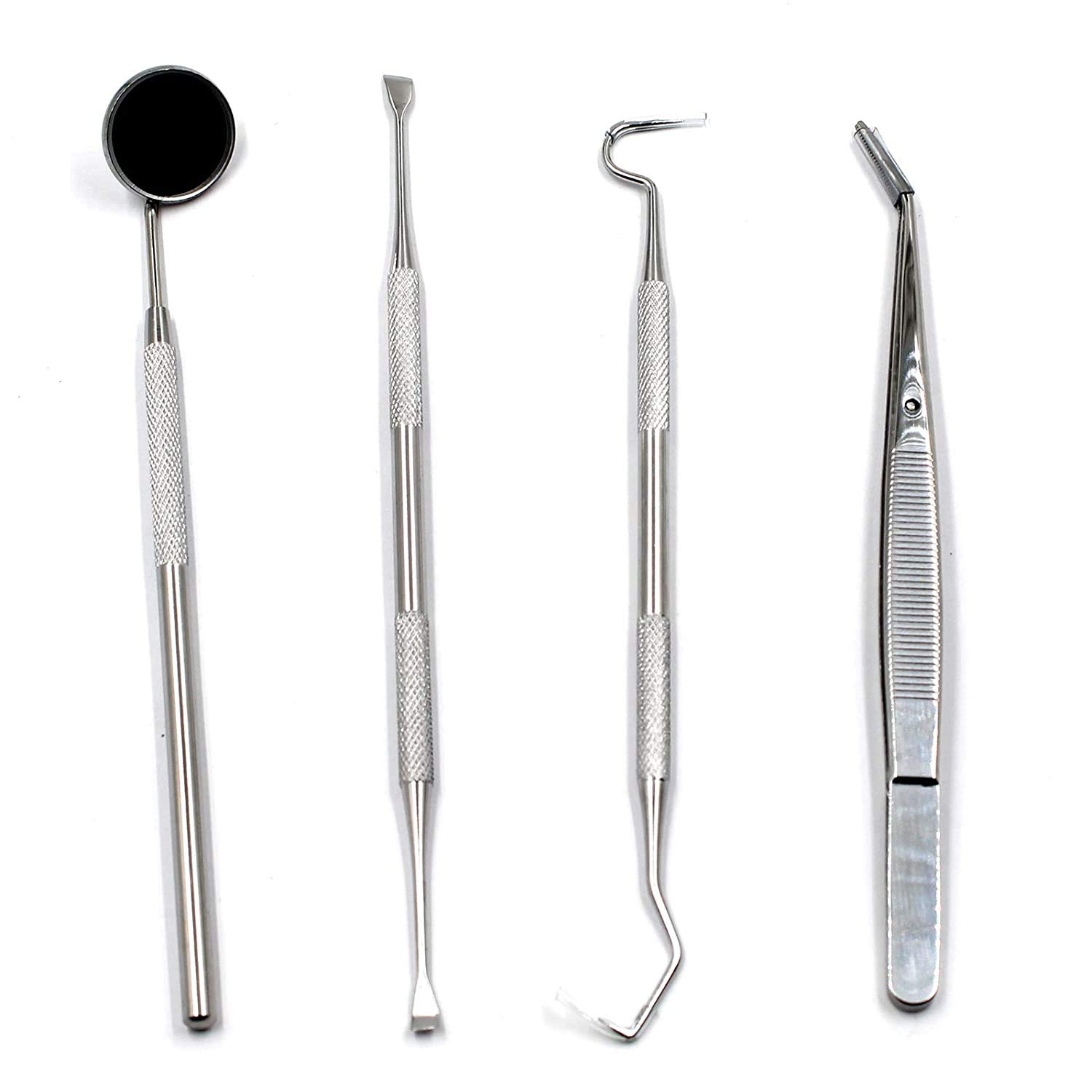 BSIPL 4 Pieces Sets Of Professional Dental Tools-Stainless Steel Dental Hygiene Kit,Dental Scale Remover,Probe,Tweezers,Dental Mirror-picture-31